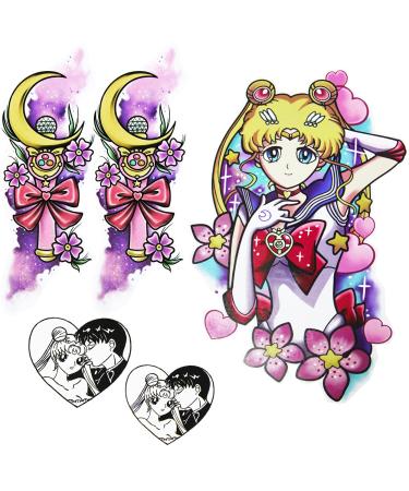 Novu Ink Pretty Guardians Cosplay Princess Kawaii Watercolor Temporary Tattoos Set of 3 Designs