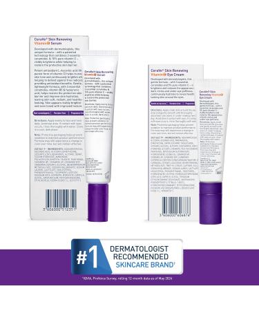 CeraVe Vitamin C Serum & Vitamin C Eye Cream Skin Care Set | Skin Brightening Serum with Hyaluronic Acid for Face & Under Eye Cream with Caffeine for Dark Circles and Puffiness Serum + Eye cream - Buy Online on GoSupps.com