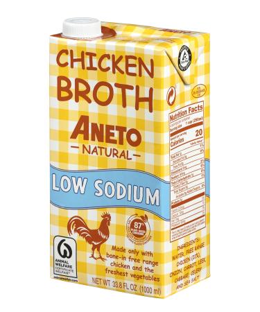 Aneto 100% Natural Low Sodium Chicken Broth, 34 Fl Oz 33.8 Fl Oz (Pack of 6)