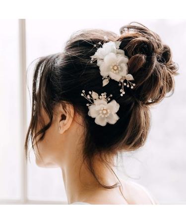 AW BRIDAL Bridal Hair Clips 2 Pcs Flower Wedding Hair Comb Pins Wedding Hair Accessories for Bride (Gold)
