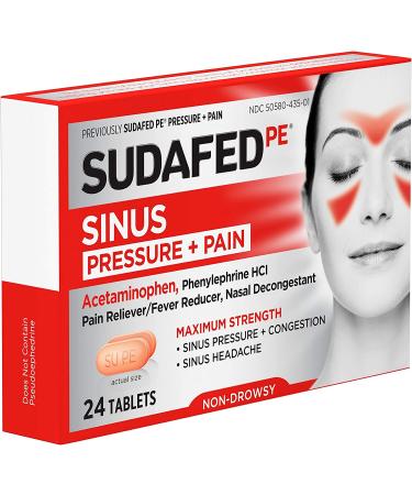 Sudafed PE Sinus Pressure + Pain Relief Maximum Strength Non-Drowsy Decongestant - 24 Count Pack - Buy Online on GoSupps.com