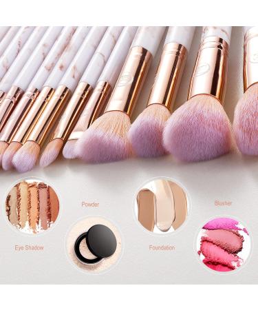 16PCs Premium Marble Makeup Brush Set - Synthetic Face Eye Lip Kits for Foundation, Powder, Eyeshadow - Pink - Buy Online on GoSupps.com