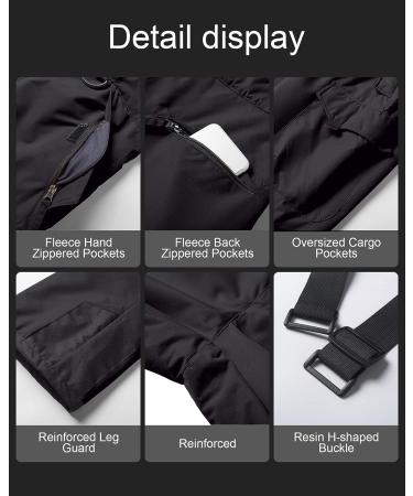 CREATMO US Men's Waterproof Insulated Ski Bibs | XX-Large Black Snow Pants for Winter Snowboarding - Buy Online on GoSupps.com