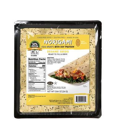 Norigami Egg Wraps Soy Protein- Low Carb, Thin Healthy Wrap Certified Kosher, Non GMO, Gluten Free-6 Wraps-Soy Wrap Sesame Seeds (1 Pack) 1 Ounce (Pack of 1)
