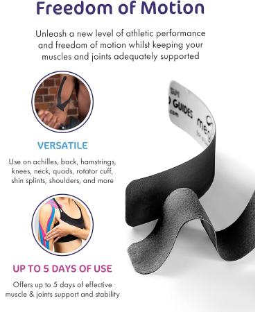 Meglio Kinesiology Tape - 5m Roll for Muscle Support & Injury Recovery - Therapeutic, Hypoallergenic, Waterproof - Black - Buy Online on GoSupps.com