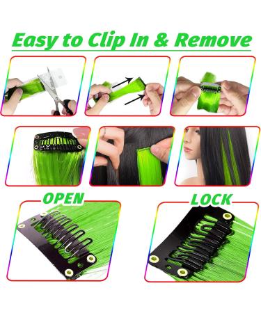 16Pcs Green Clip in Hair Extensions - 22 Inch Colorful Highlights for Women & Girls - Synthetic Hair Accessories for Parties - Buy Online on GoSupps.com