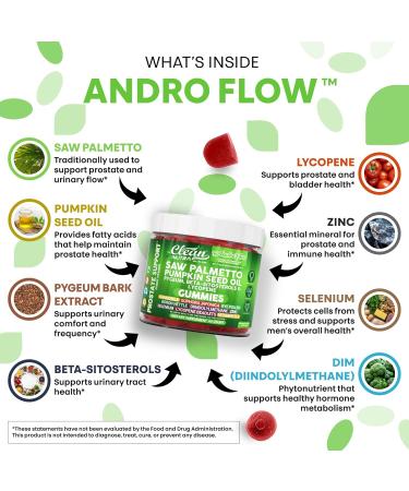 AndroFlow Saw Palmetto and Pumpkin Seed Oil Prostate Health Supplements for Men Pygeum Beta Sitosterol Lycopene Boron Zinc Selenium DIM Stinging Nettle Vitamin D 60 Gummy Supplements by Clean Nutra - Buy Online on GoSupps.com