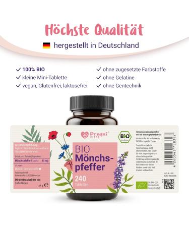 Organic Monk Pepper 10mg - Easy Swallow Women's Herbal Supplement - 240 Mini Tablets with Agnus Castus Extract from France | Pregnivital  - Buy Online on GoSupps.com