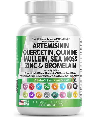 Immune Support Supplement with Artemisinin, Quercetin, Zinc, Mullein, Quinine, and Key Nutrients - 2500mg - 1000mg - 100mg - Made in USA - Buy Online on GoSupps.com
