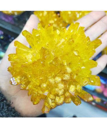 Room Decoration Natural Crystals and Stones 300-400g Yellow Electroplated Natural Crystal Cluster Specimen Raw Rock Quartz Flowers Aura Stones Gift Modern House Decor for Decoration - Buy Online on GoSupps.com