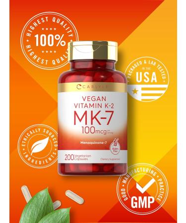 Carlyle Vitamin K2 MK-7 100 mcg | 200 Vegan Capsules | Menaquinone-7 Supplement | Non-GMO Gluten Free - Buy Online on GoSupps.com