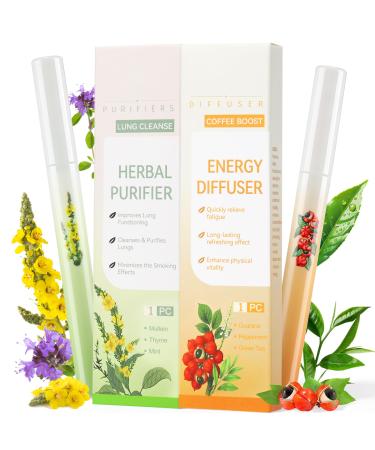 Herbal Diffuser Pen 2 Pack Mullein & Guarana Diffuser Pen Day Energy Duo Set for Fresh Breath & Energy Boost Support Total 1200 Uses Orange+green