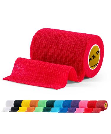 SPORTTAPE Self-Adhesive Football Sock Tape | 7.5cm x 4.5m - Red | Cohesive Bandage - Pet Bandage Vet Wrap for Dogs Horses | Compression Bandage Shin Pad Tape Football Ankle Tape - Single Roll Red 7.5x450 cm (Pack of 1)