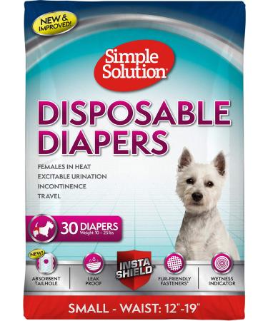 Simple solution disposable dog diapers for bitches super absorbent spout-safe fit women in heat excited urination incontinence or puppy training size S 30 pieces white 30 Count size S: