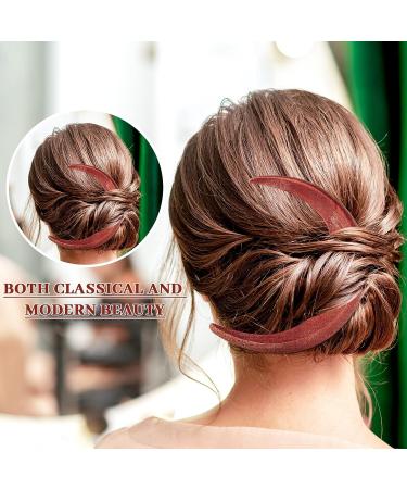 3 Pcs Moon Hair Fork & Hairpin Set | Hand Carved Wooden Moon Barrettes for Women | Lightweight Hair Styling Accessories in Red, Black, and Wood Color - Buy Online on GoSupps.com