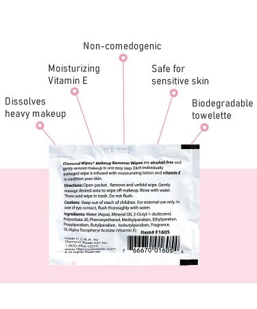 Diamond Wipes Gentle Makeup Remover Cleansing Face Wipes - Pack of 50, Vitamin E Infused, Waterproof Makeup Remover - 1 Count - Buy Online on GoSupps.com