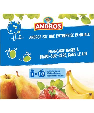 ANDROS - Fruit Compote - Recyclable Bottle - No Added Sugar - Apple Flavor + Pear + Strawberry + Banana - Ideal for Children - Buy Online on GoSupps.com