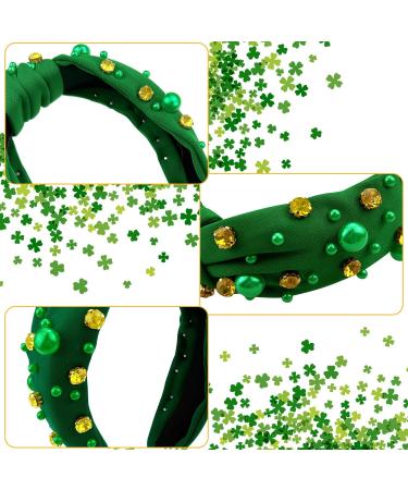 Green Vintage Rhinestone Pearl Knotted Headband Elastic Fashion Green Wide Headbands St.Patrick's Day Headband for Women Girls Hair Accessories - Buy Online on GoSupps.com