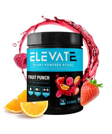 Plant Based Vegan BCAA Powder with B12 and Glutamine, BCAAs Amino Acids Supplement for Muscle Building and Muscle Recovery, 2:1:1 Ratio (Fruit Punch) - Elevate Nutrition
