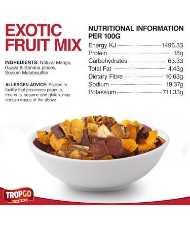 Tropgo Dried Fruit Selection 120g - Exotic Fruit Mix - Mixed Dried Fruit in Pouch - Healthy Snacks for Adults and Kids - Mango Guava Banana - Buy Online on GoSupps.com