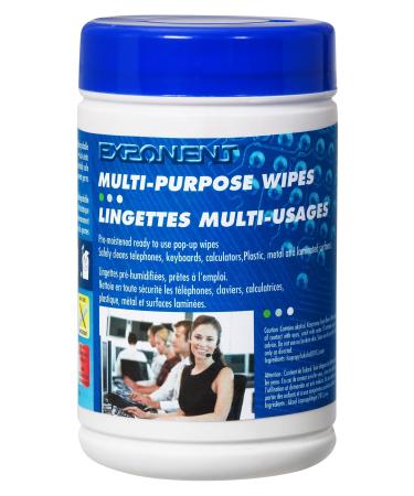 EXPONENT Pre-Moistened Ready to Use Multipurpose Wipes Biodegradable and Anti-Static Help Prevent Germs Safe on Telephone Keyboard Plastic Metal and Laminated Surface 100 Per Tub
