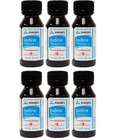 Swan Iodine Tincture U.S.P. 1 fl oz (6 Pack) - High Quality Iodine Supplement - Buy Online on GoSupps.com