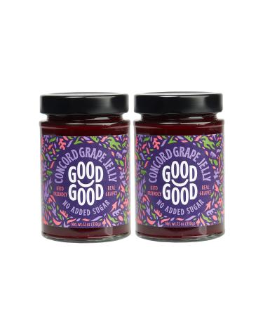 GOOD GOOD Sweet Concord Grape Jelly Jam - Keto Friendly - Low Calorie without Added Sugars - Vegan - Gluten Free - Preserves - 12 Ounce (Pack of 2) Concord Grape Jelly 12 Ounce (Pack of 2)