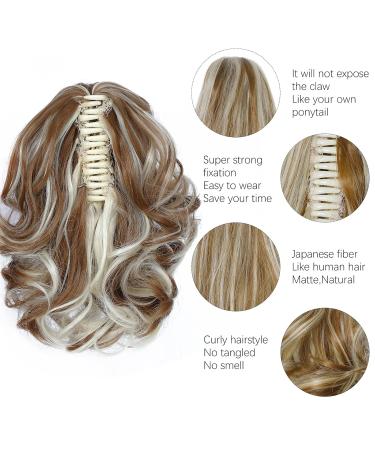 Parxitn 20cm Short Curled Ponytail Extension - Camel Brown & Bleach Blonde Claw Clip Synthetic Hair - Buy Online on GoSupps.com