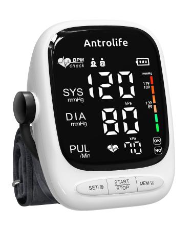 Blood Pressure Monitor by Antrolife - Automatic Upper Arm Machine & Accurate Adjustable Digital BP Cuff Kit - Largest Backlit Display - Pulse Rate Monitoring Meter - with Batteries, Bag, USB-C Cable