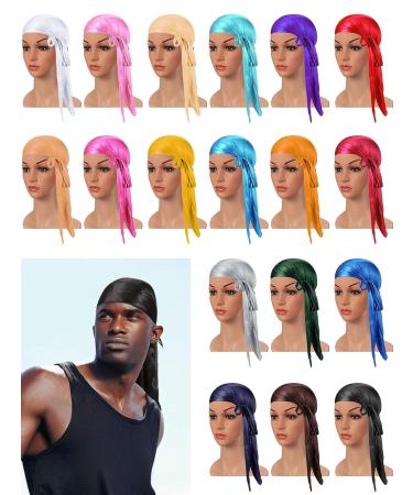 Geyoga 18 Pieces Silky Durags - Long Tail Headwrap for Men and Women - Wide Strap Satin Cap (Mixed Color) - Buy Online on GoSupps.com