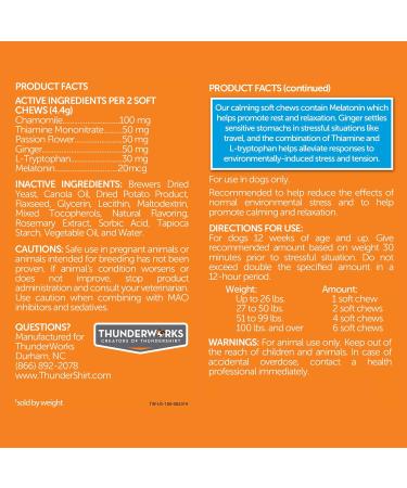 Buy ThunderWunders Dog Calming Chews | 180 Count | Relieve Stress from Separation Storms & Travel | Thiamine L-Tryptophan Melatonin & Ginger - Buy Online on GoSupps.com