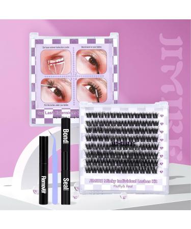 JIMIRE Individual Eyelash Extension Kit | DIY Lash Extension Kit 96Pcs | D Curl Fluffy Volume Cluster Eyelashes | Includes Bond Seal and Remover | 12-14-16-18MM | 96Pcs Fluffy Clusters - Buy Online on GoSupps.com