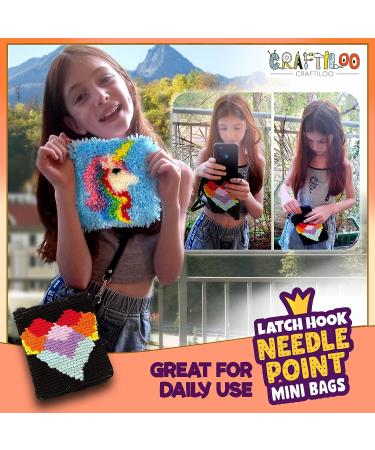 Unicorn Latch Hook Pouch & Heart Cross Body Bag Sewing Kit in Pink - Buy Online on GoSupps.com