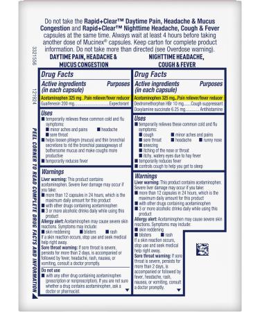 Mucinex Rapid Clear Maximum Strength Day & Night Cold and Flu Medicine for Adults Over-The-Counter Medication for Headache Relief Mucus Congestion & Cough Rapid Release Liquid Gels 24 Count 24 Count (Pack of 1) Day & N  - Buy Online on GoSupps.com