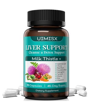 Milk Thistle Supplement - Liver Detox Cleanse Formula Herbal Liver Support with Milk Thistle Dandelion Root Artichoke Turmeric Astragalus for Liver Health 90 Capsules 90 Count (Pack of 1)