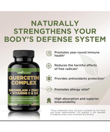 Gade Nutrition Organic Quercetin with Bromelain Vitamin C and Zinc | Immune Support Supplement Quercetin 500mg Capsules | Bioflavonoids Made in USA Third Party Tested 120 Count (Pack of 1) - Buy Online on GoSupps.com