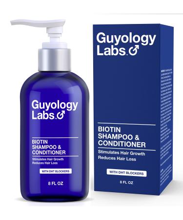 Mens Anti Hair Loss Shampoo and Conditioner for Thinning Hair - Natural DHT Blockers To Reduce Hair Fall - Biotin and Keratin Best for Growth and Thickening - Made in USA by Guyology Labs