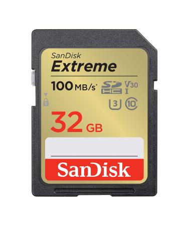 SanDisk 32GB Extreme SDHC UHS-I Memory Card - C10, U3, V30, 4K, UHD, SD Card - SDSDXVT-032G-GNCIN 32GB Memory Card Only