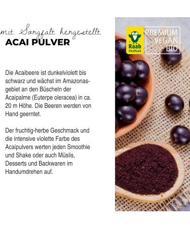 Raab Vitalfood Organic Acai Powder - Vegan Gluten-Free Pure Brazilian Superfood with Polyphenols & Anthocyanins - 80g Can - Buy Online on GoSupps.com