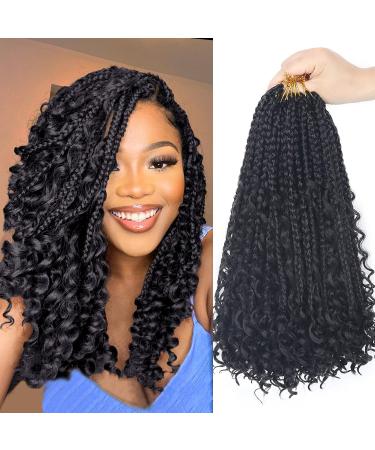 Goddess Box Braids Crochet Hair With Curly Ends 14 Inch Bohomian Box Braids Crochet Braids 8 Packs 3X Crochet Braids Synthetic Braiding Hair Extension for Black Women (14 Inch (Pack of 8), 1B) 14 Inch (Pack of 8) 1B