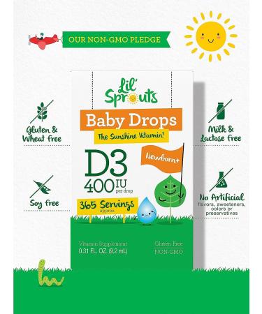 Carlyle Lil' Sprouts Baby Vitamin D3 400 IU | Liquid Drops | 1 Year Supply | Non-GMO & Gluten-Free Formula for Infants - Buy Online on GoSupps.com