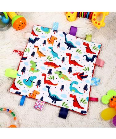 NUOBESTY Baby Security Tag Blanket- Dinosaur Pattern Appease Blanket with Tags Taggy Blanket for Newborn Toddlers