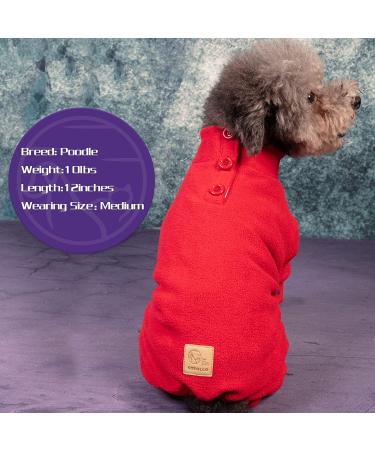 Cyeollo Dog Pajamas - Warm Fleece Thermal Onesie for Small-Medium Dogs | Red Winter Outfits - Buy Online on GoSupps.com