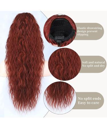 PORSMEER 28 Copper Red Long Beach Wave Ponytail Extension - Auburn Synthetic Hairpiece for Women - Buy Online on GoSupps.com