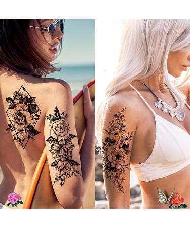 Cerlaza Temporary Tattoos for Women - Flower & Butterfly Design - Semi-Permanent Body Stickers - Waterproof - 12 Sheets - Buy Online on GoSupps.com