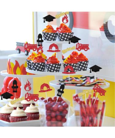 kreat4joy 24pcs Firefighter Graduation Cupcake Toppers Glittering Firefighter Congrats Grad Party Decorations Fire Truck Cupcake Toppers for Firefighter Retirement Party Decorations - Buy Online on GoSupps.com