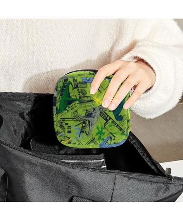 Women's Portable Period Kit - Dinosaur Green Pattern Storage Bag with Pockets | Ideal for Girls & Women - Buy Online on GoSupps.com