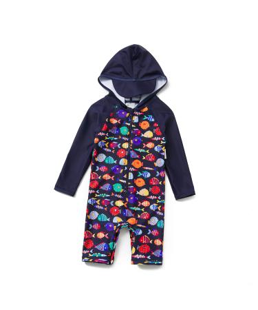 BONVERANO Baby Boys Swimsuit Toddler Bathing Suit Zip-up Full-Zip Hoodie One Piece Swimwear with UPF 50+ Sun Protection 6-9 Months Hooded Colorful Fish - Buy Online on GoSupps.com