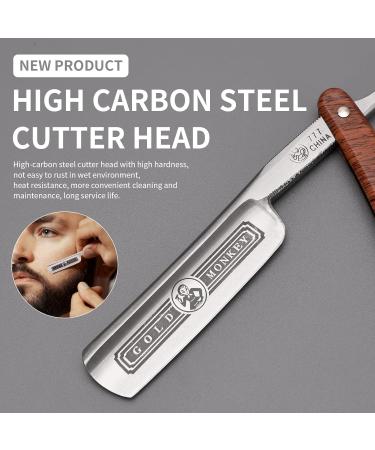 Gold Monkey-777 Straight Razor for Men - Stainless Steel Manual Shaving Razor with Natural Wood Handle | Vintage Barber Shaving Experience - Buy Online on GoSupps.com