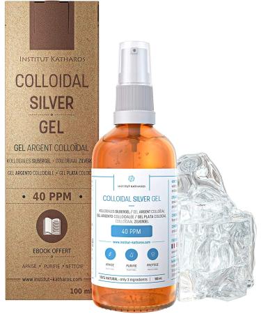 Pure Colloidal Silver Gel 40 PPM 100% Natural and only 3 Ingredients Optimal Texture and Absorption (Better Than Creams) Amber Glass and Ultra-Practical Pump Ebook Included Institut Katharos
